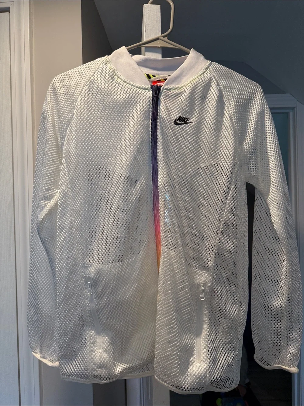 Nike White Mesh Zip Jacket with Rainbow Center Zip